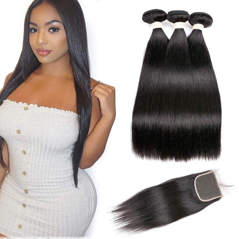 Ldjoy Straight 3 Pcs Bundles Hair Weft With 4x4 Lace Closure Human Hair
