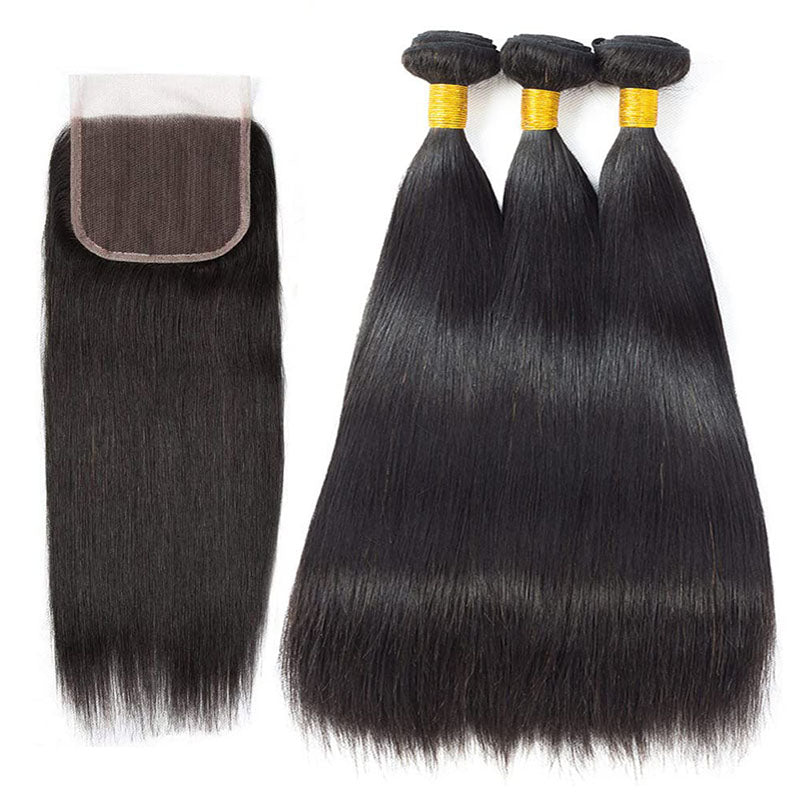 Ldjoy Straight 3 Pcs Bundles Hair Weft With 4x4 Lace Closure Human Hair
