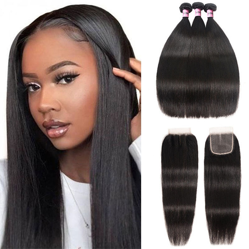 Ldjoy Straight 3 Pcs Bundles Hair Weft With 4x4 Lace Closure Human Hair