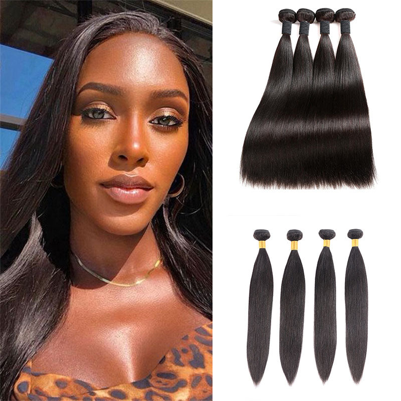 Ldjoy Straight 4 Pcs Bundles Hair Weft With 4x4 Lace Closure Human Hair