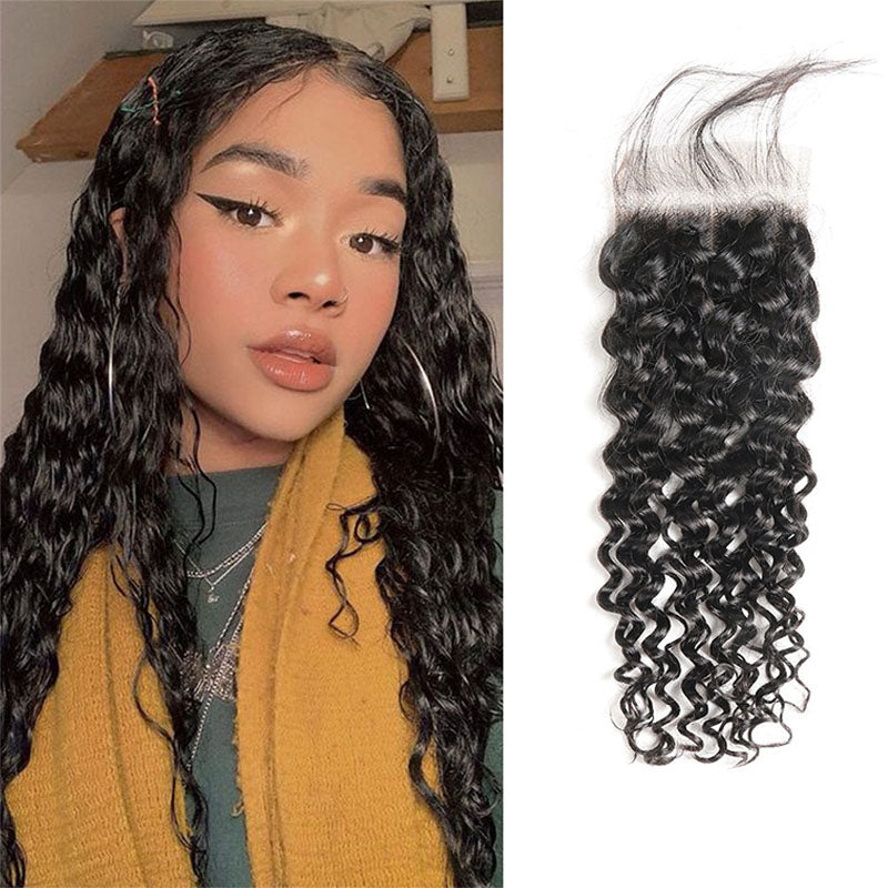 Ldjoy Water Wave 1 Pcs Lace Closure Natural Black Human Hair