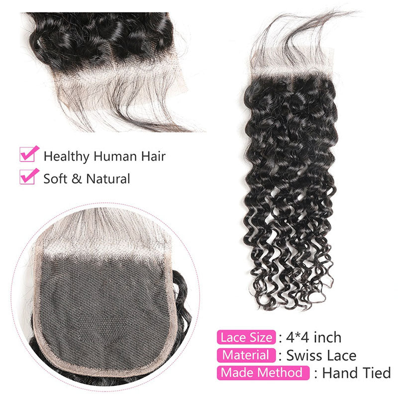 Ldjoy Water Wave 1 Pcs Lace Closure Natural Black Human Hair