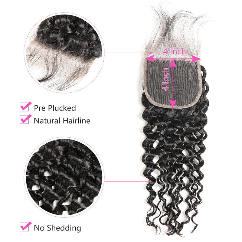 Ldjoy Water Wave 1 Pcs Lace Closure Natural Black Human Hair