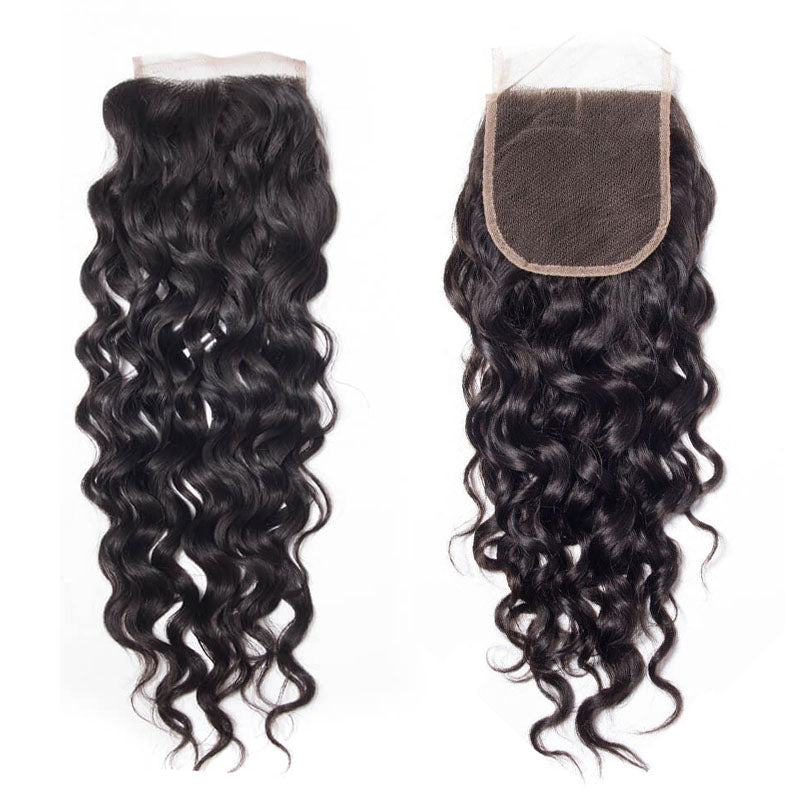 Ldjoy Water Wave 1 Pcs Lace Closure Natural Black Human Hair