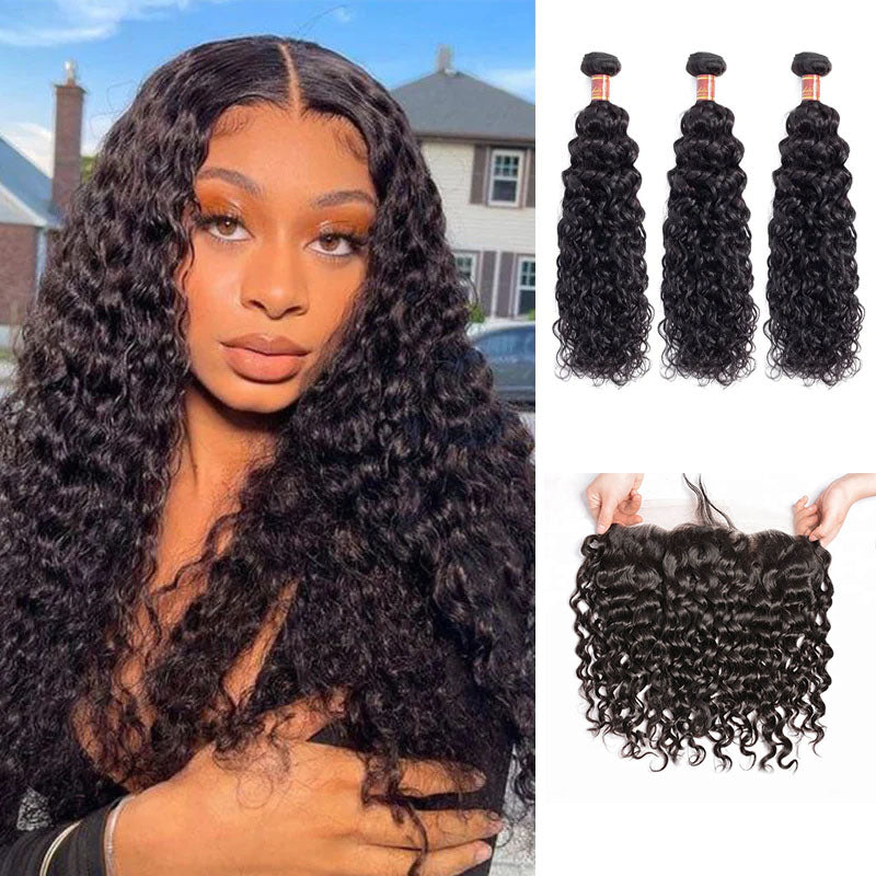 Ldjoy Water Wave 1 Pcs Lace Frontal Natural Black Human Hair