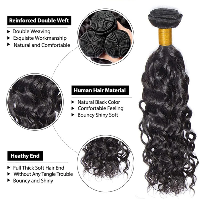 Ldjoy Water Wave 4 Bundles Hair Weft With 13x4 Lace Frontal Human Hair