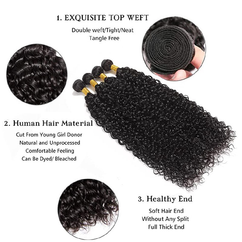 Ldjoy Water Wave 4 Bundles Human Hair Natural Black