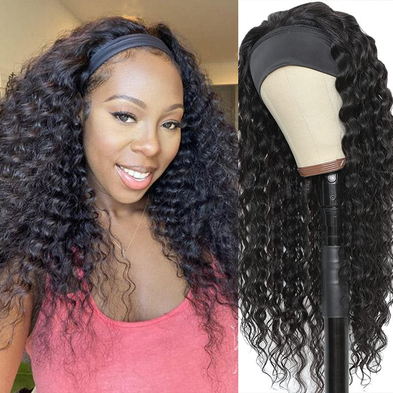 Ldjoy Water Wave Headband Wig Natural Black Human Hair Wig