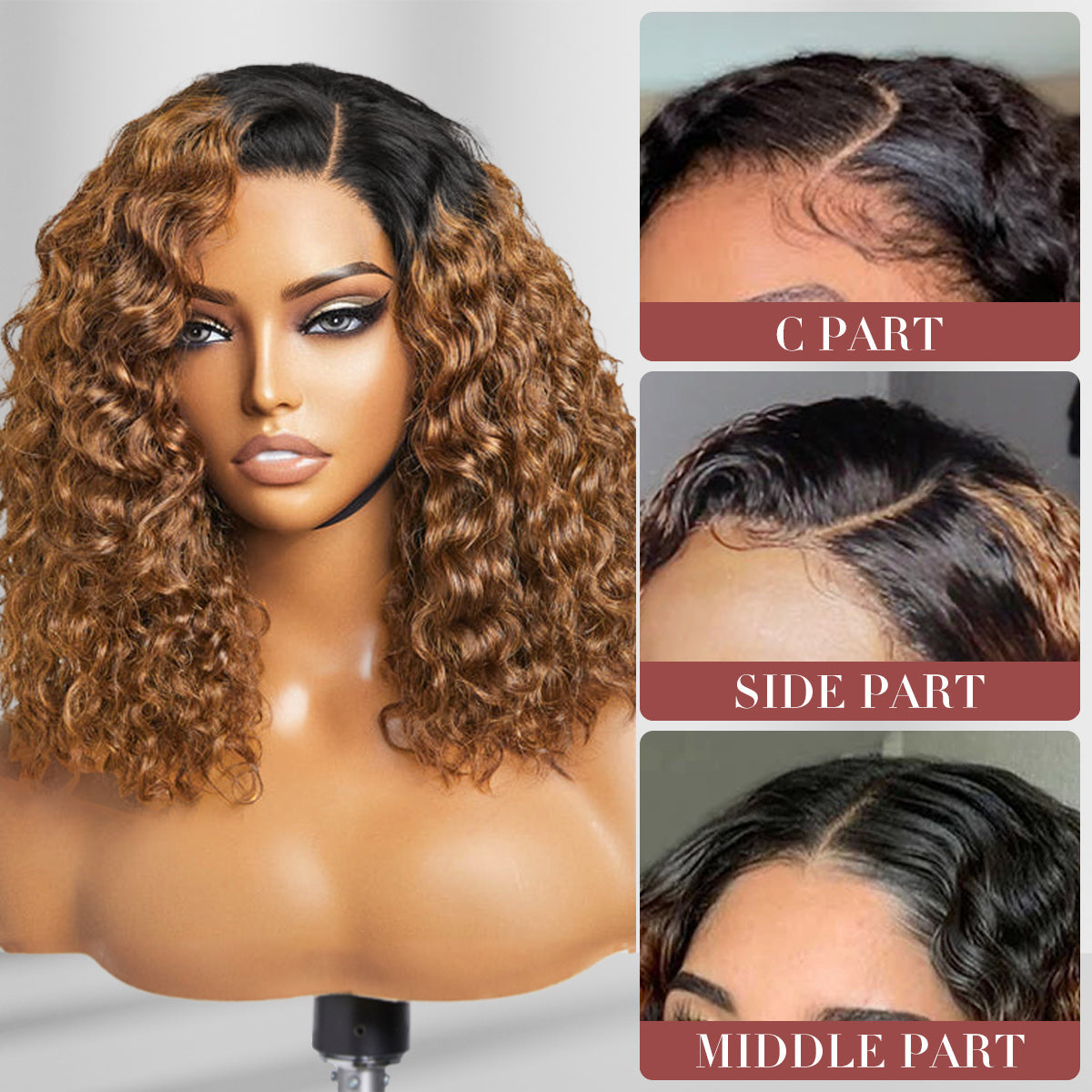 Ldjoy 1B/33 Ombre Black with Brown Color Lace Human Hair Wigs 13x4 HD Lace Front Wig Curly Wigs