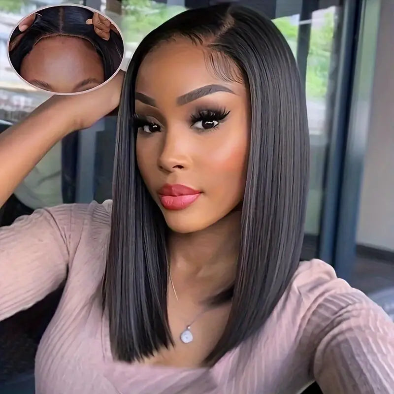 Ldjoy Short Bob Straight 4x4 Pre-Cut Lace Wig Lace Closure Glueless Human Hair Wig 180% Density