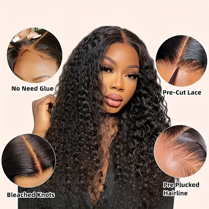 Ldjoy Pre-Cut Curly Glueless 5x5 / 4x6  HD Lace Closure Wig Natural Black Human Hair Wig