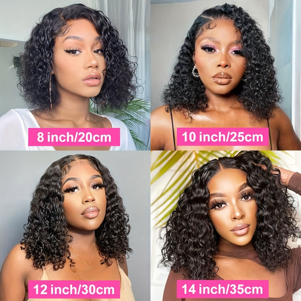 Ldjoy Wigs Glueless Bob Curly Wigs Human Hair Pre Plucked Pre Cut 4x4 HD Lace Closure Curly Wigs for Black Women Deep Wave Lace Closure Glueless Wigs Human Hair