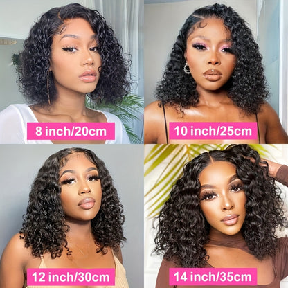 Ldjoy Wigs Glueless Bob Curly Wigs Human Hair Pre Plucked Pre Cut 4x4 HD Lace Closure Curly Wigs for Black Women Deep Wave Lace Closure Glueless Wigs Human Hair