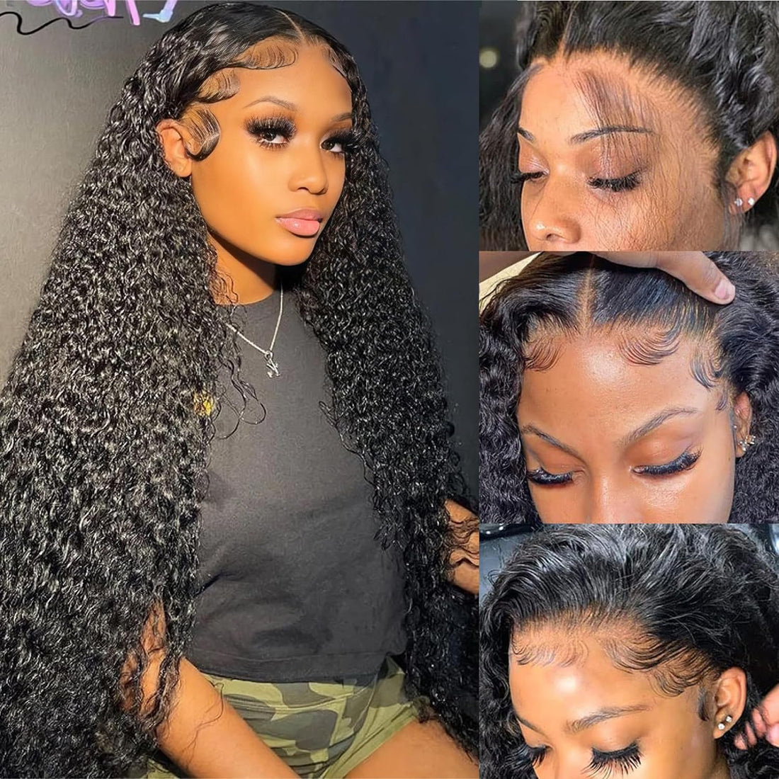 Ldjoy Wig Curly Glueless Wigs Human Hair Pre Plucked 13x4 HD Transparent Frontal Wigs Human Hair for Women Deep Natural Black