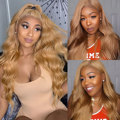 Ldjoy Honey Blonde Lace Front Wig Human Hair Body Wave 13x4 Lace Frontal Human Hair Wigs Pre Plucked with Baby Hair 27