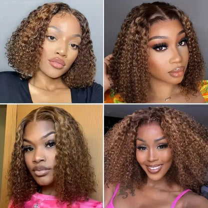 Ldjoy Highlight Bob Wig Honey Blonde 13x4 Transparent Lace Front Wig  Short Curly Bob Wigs P4/27 Color Human Hair Pre Plucked With Baby Hair