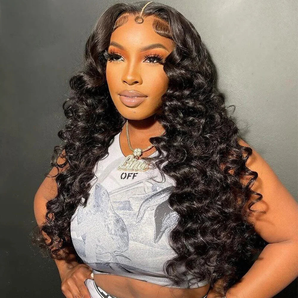 Ldjoy Loose Deep Wave 13x4 Lace Front Wig Natural Black Human Hair Wig