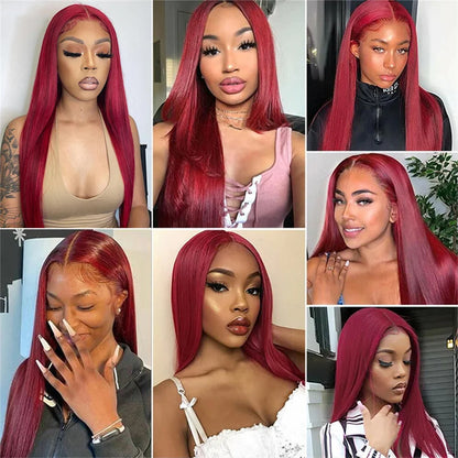 Ldjoy Straight Burgundy Color 99J 13x4 Lace Front Human Hair Wig