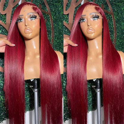 Ldjoy Straight Burgundy Color 99J 13x4 Lace Front Human Hair Wig
