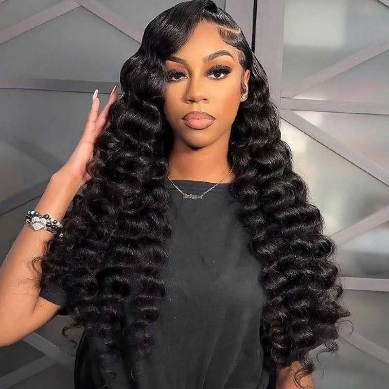 Ldjoy Loose Deep Wave 13x6 Lace Front Wig Natural Black Human Hair Wig