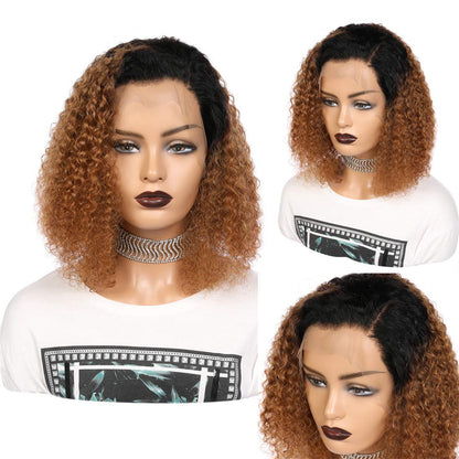 13x4 Lace Front Human Hair Wigs 1B/30 Ombre Color Short Bob Curly Wigs