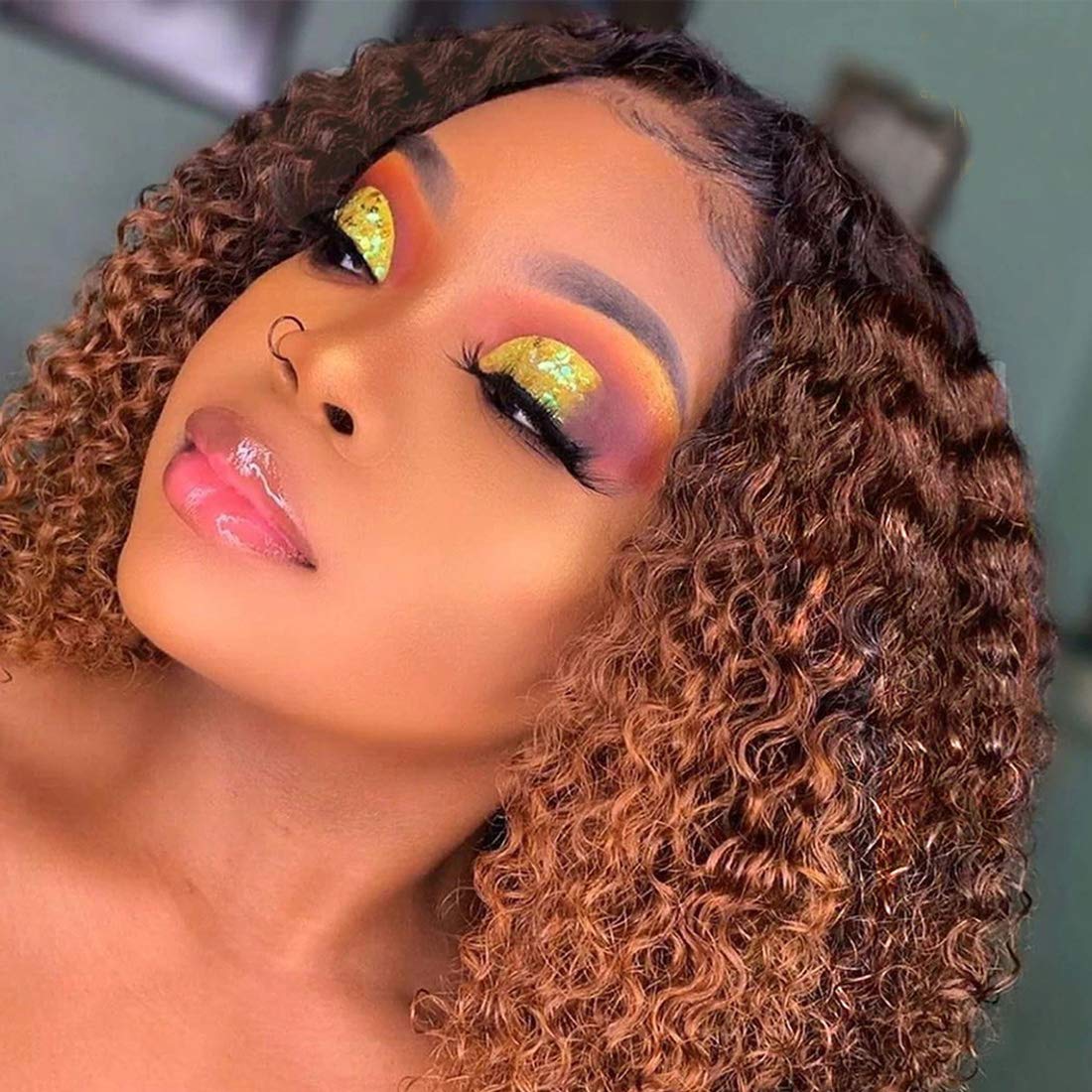 13x4 Lace Front Human Hair Wigs 1B/30 Ombre Color Short Bob Curly Wigs