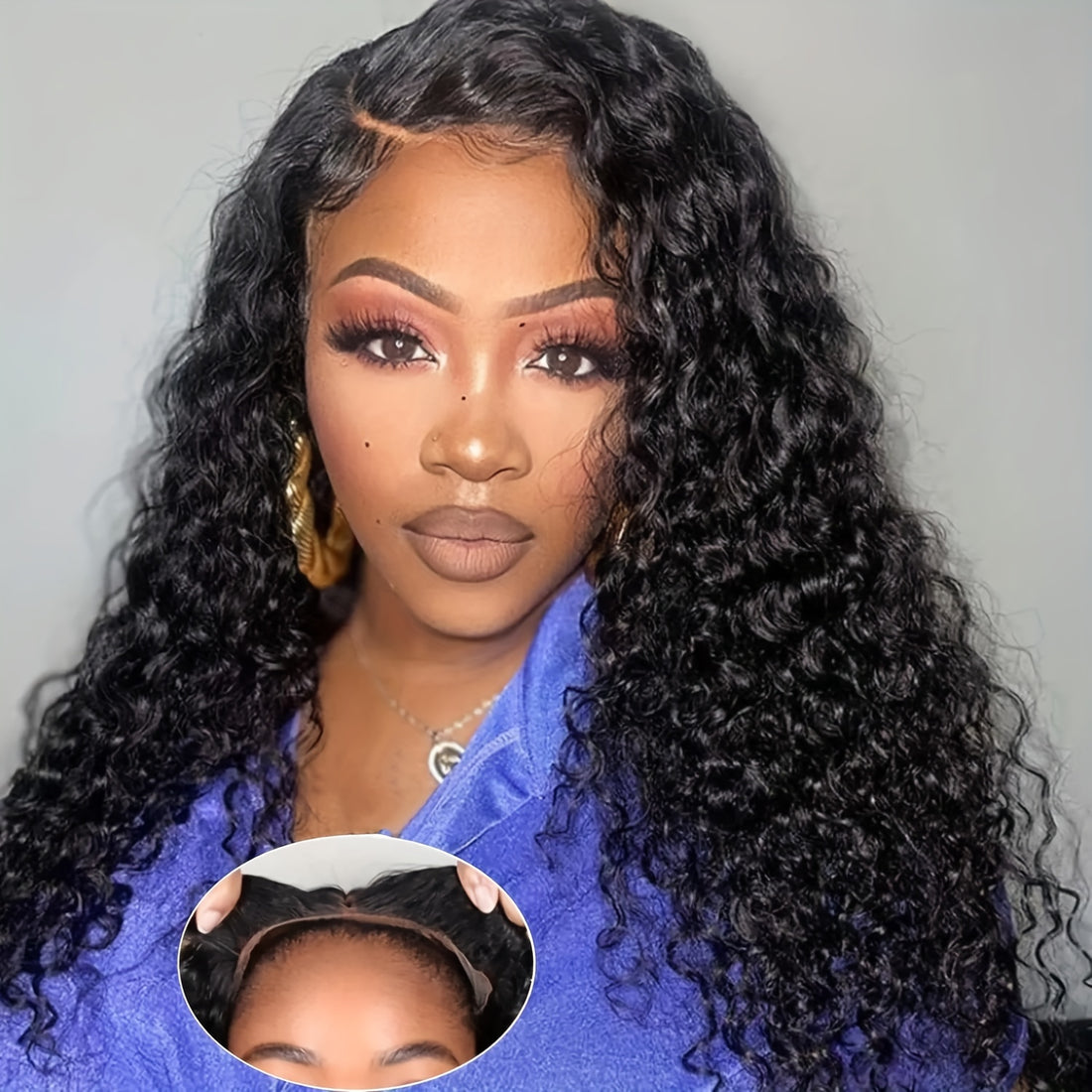 Ldjoy Pre-Cut Curly Glueless 5x5 / 4x6  HD Lace Closure Wig Natural Black Human Hair Wig