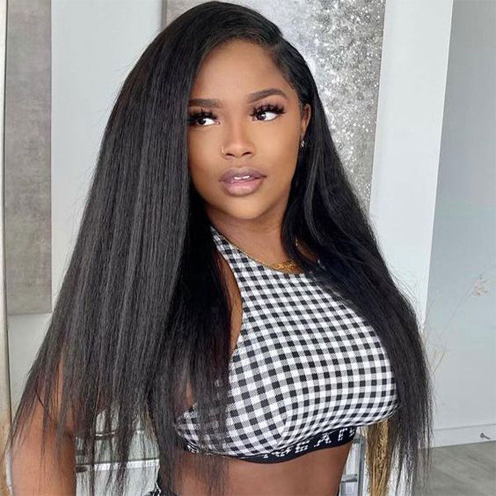 Ldjoy Kinky Straight 4x4 Lace Closure Wig Natural Black Human Hair Wig