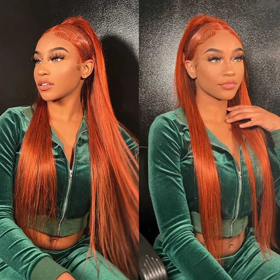 Ldjoy Wigs Ginger Lace Closure Wigs Human Hair 4X4 Straight Transparent Lace Closure Wigs