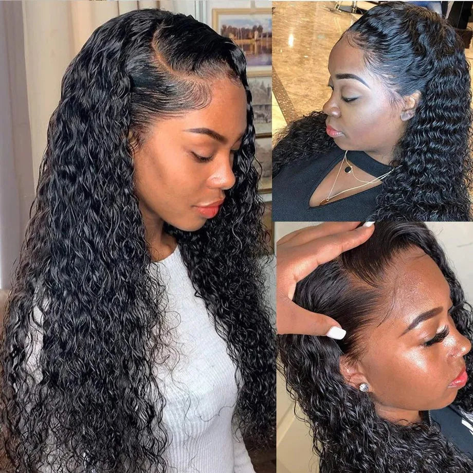 Ldjoy Water Wave 4x4 Lace Closure Wig Natural Black Human Hair Wig