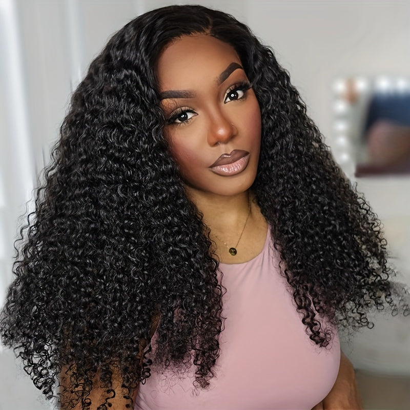 Ldjoy Pre-Cut Curly Glueless 5x5 / 4x6  HD Lace Closure Wig Natural Black Human Hair Wig