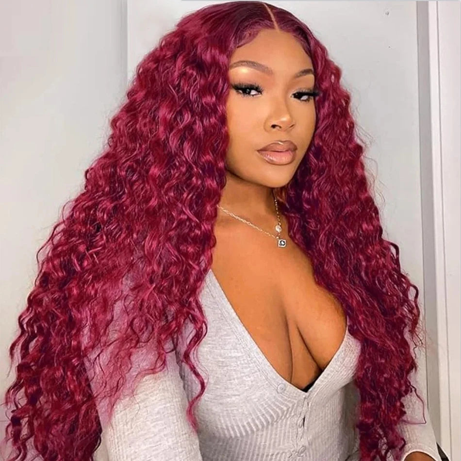 Ldjoy Hair Curly Burgundy 99J Color 13x6 Lace Front Human Hair Wig