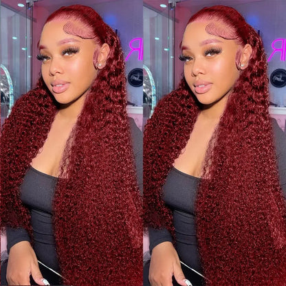 Ldjoy Hair Curly Burgundy 99J Color 13x6 Lace Front Human Hair Wig