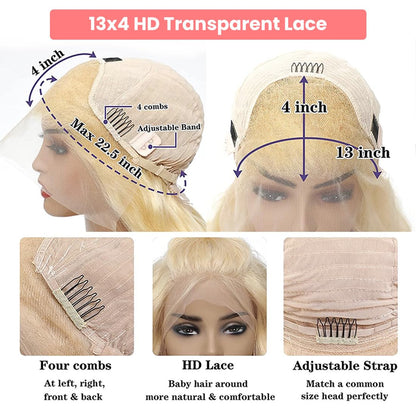 Ldjoy Wigs 613 Blonde Body Wave 13x4 Transparent Lace Front Wig Human Hair Pre Plucked with Baby Hair for Women