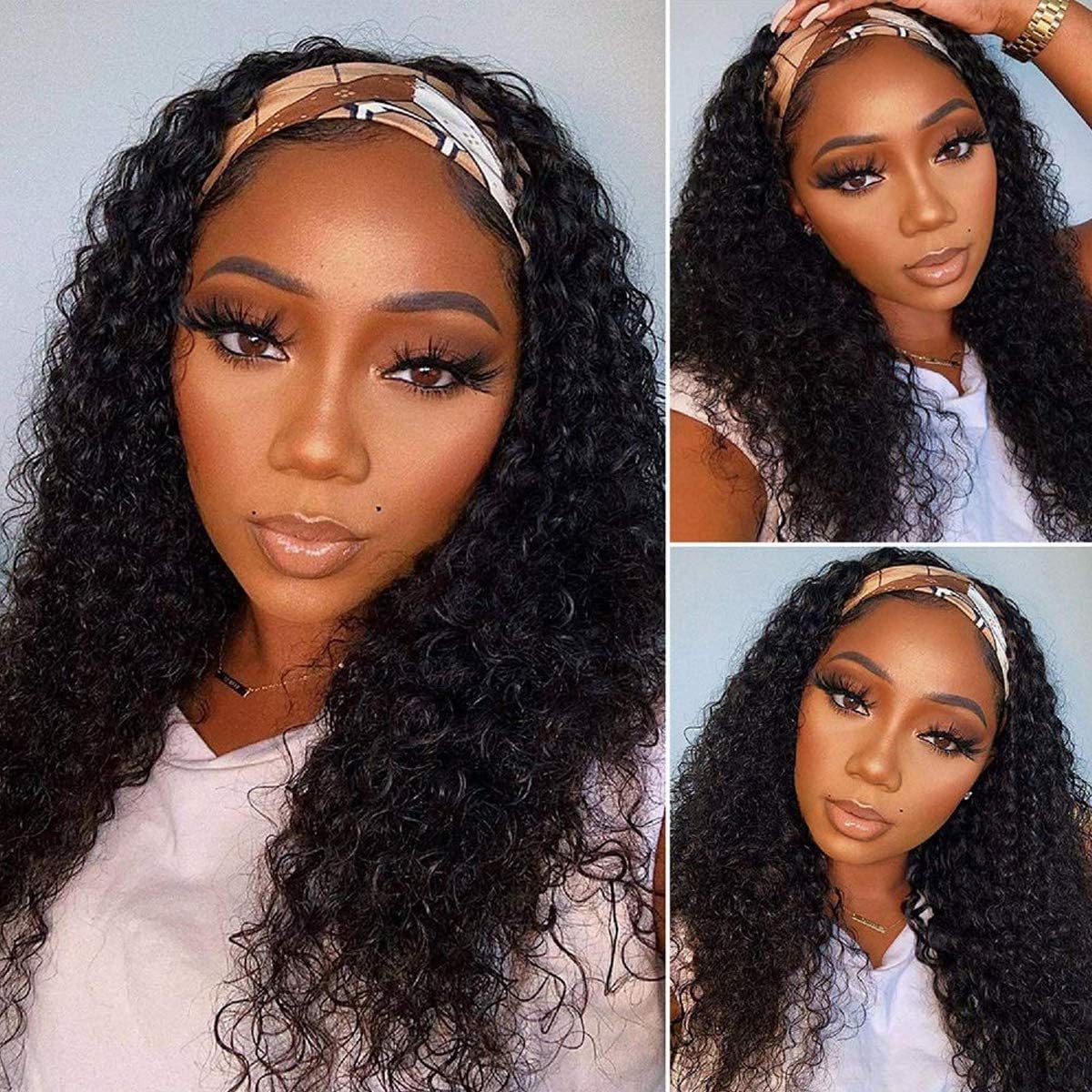 Ldjoy Deep Wave Headband Wig Natural Black Human Hair Wig For Women