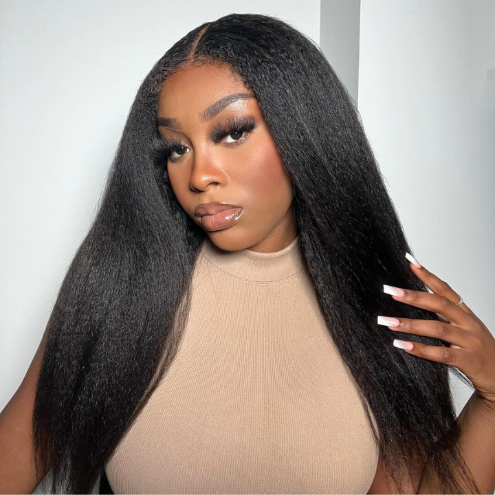 Ldjoy Kinky Straight 13x4 HD Lace Front Wig Natural Black Human Hair Wig