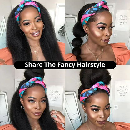 Ldjoy Kinky Straight Headband Wig Natural Black Human Virgin Hair For Women 180% Density