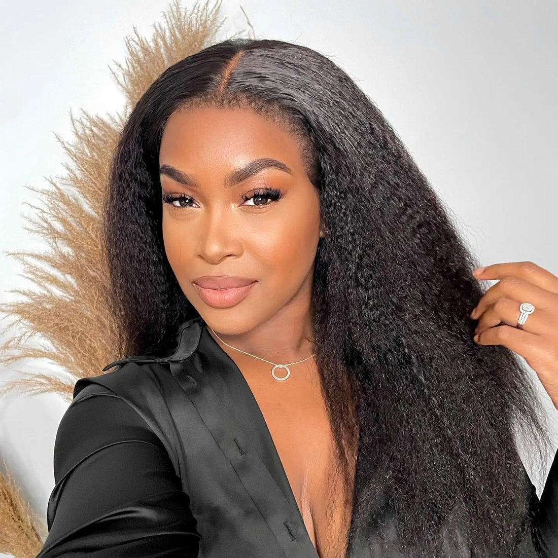 Ldjoy Kinky Straight T Part Wig Natural Black Human Virgin Hair For Women 180% Density