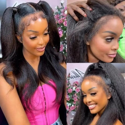 Ldjoy Kinky Straight 13x4 Lace Front Wig Natural Black Human Hair Wig