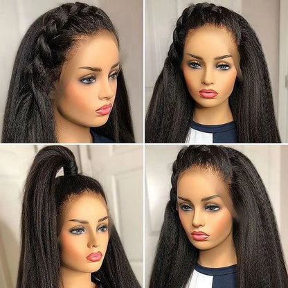 Ldjoy Kinky Straight 13x4 Lace Front Wig Natural Black Human Hair Wig