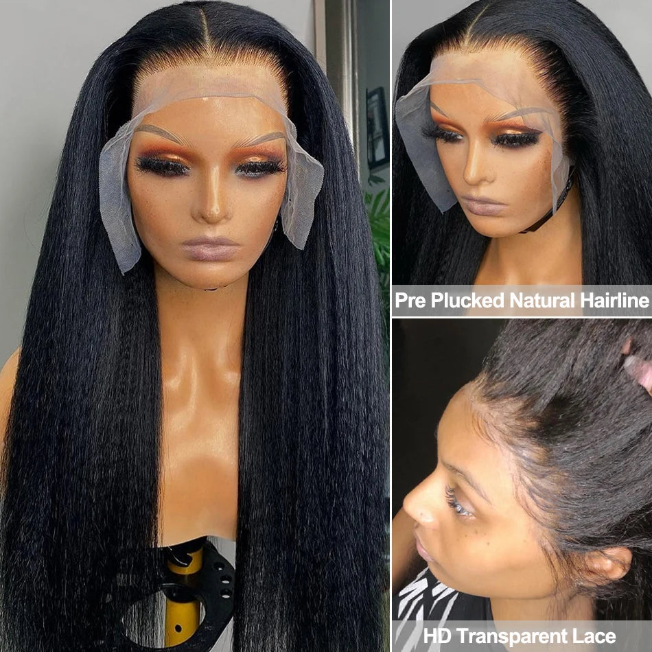 Ldjoy Kinky Straight 13x4 Lace Front Wig Natural Black Human Hair Wig