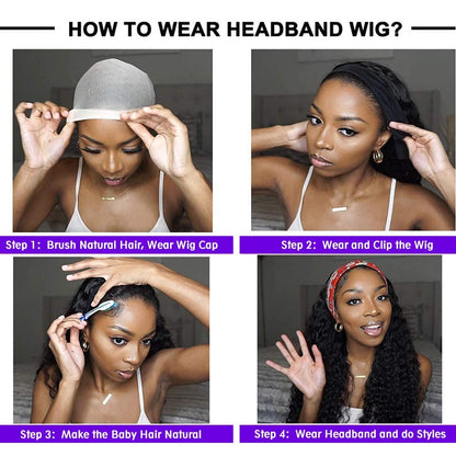 Ldjoy Loose Deep Wave Headband Wig Natural Black Human Virgin Hair For Women 180% Density