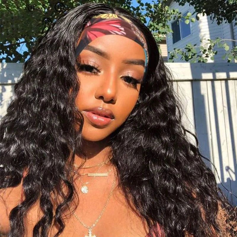Ldjoy Loose Deep Wave Headband Wig Natural Black Human Virgin Hair For Women 180% Density