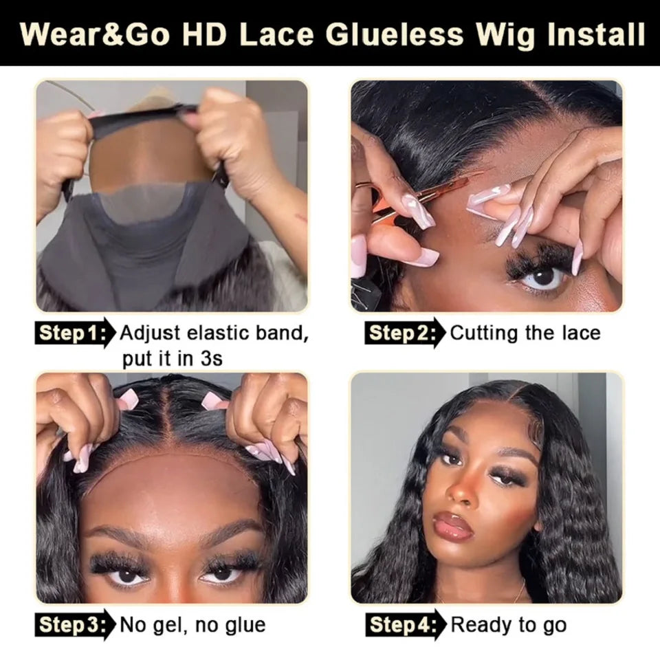 Ldjoy 16-30 Inch Kinky Straight Pre-Cut Glueless Wig 5x5/4x6 HD Lace Closure Wig Natural Black Human Virgin Hair