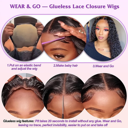 Ldjoy Water Wave Wig 5x5 / 4x6 HD Pre Cut Lace Glueless Closure Human Hair Wig Pre Plucked &amp; Bleached Ready to Go