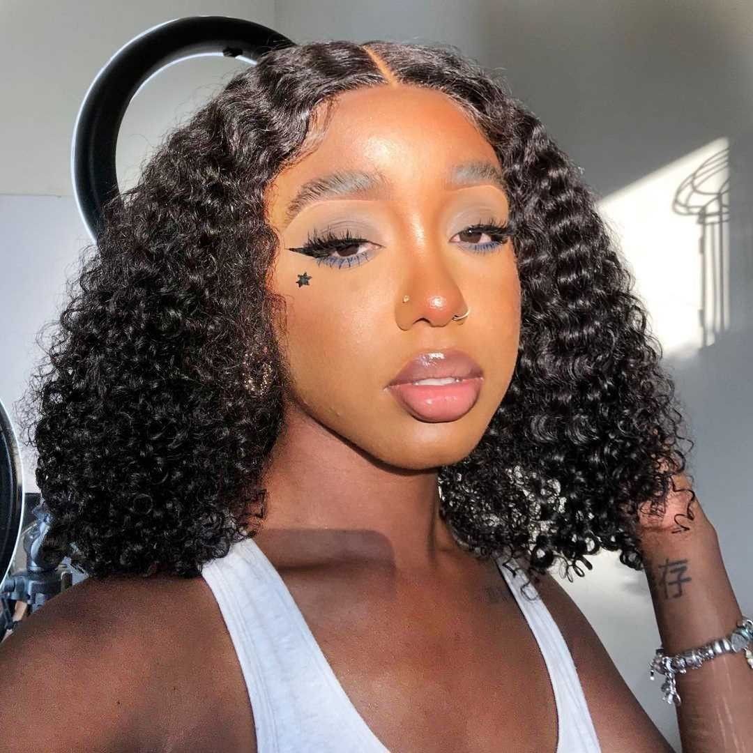 Ldjoy Deep Wave 13x6 Lace Front Bob Wig Natural Black Human Hair Wig For Women