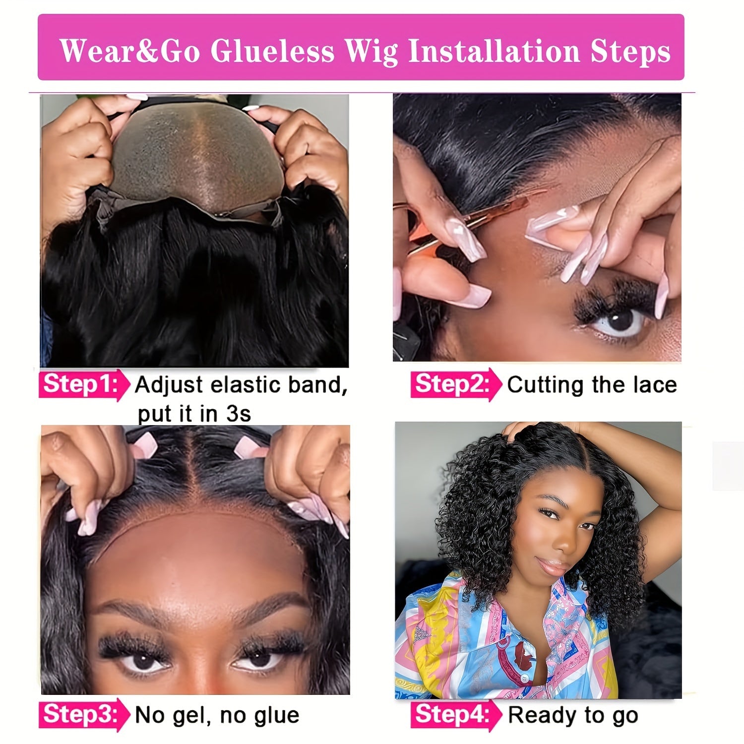 Ldjoy Wigs Glueless Bob Curly Wigs Human Hair Pre Plucked Pre Cut 4x4 HD Lace Closure Curly Wigs for Black Women Deep Wave Lace Closure Glueless Wigs Human Hair