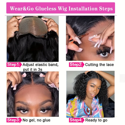 Ldjoy Wigs Glueless Bob Curly Wigs Human Hair Pre Plucked Pre Cut 4x4 HD Lace Closure Curly Wigs for Black Women Deep Wave Lace Closure Glueless Wigs Human Hair