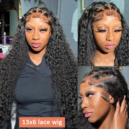 Ldjoy Curly 13x6 Lace Front Wig Natural Black Human Hair Wig