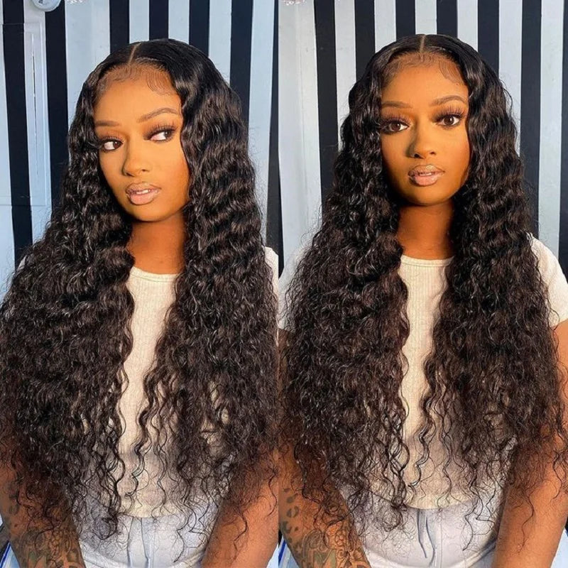 Ldjoy Curly T Part Wig Black Free Middle Part Pre-plucked Transparent Lace Closure Wigs for Women 180% Density